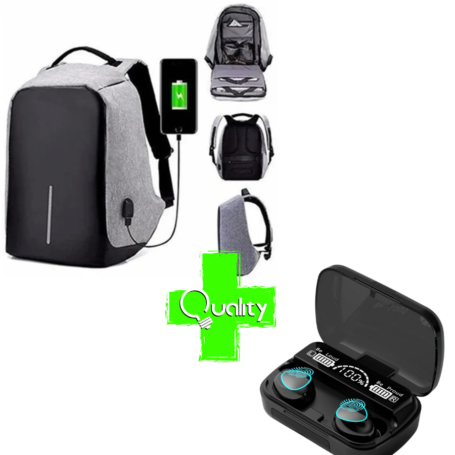 combo maleta antirrobo + audifonos m10